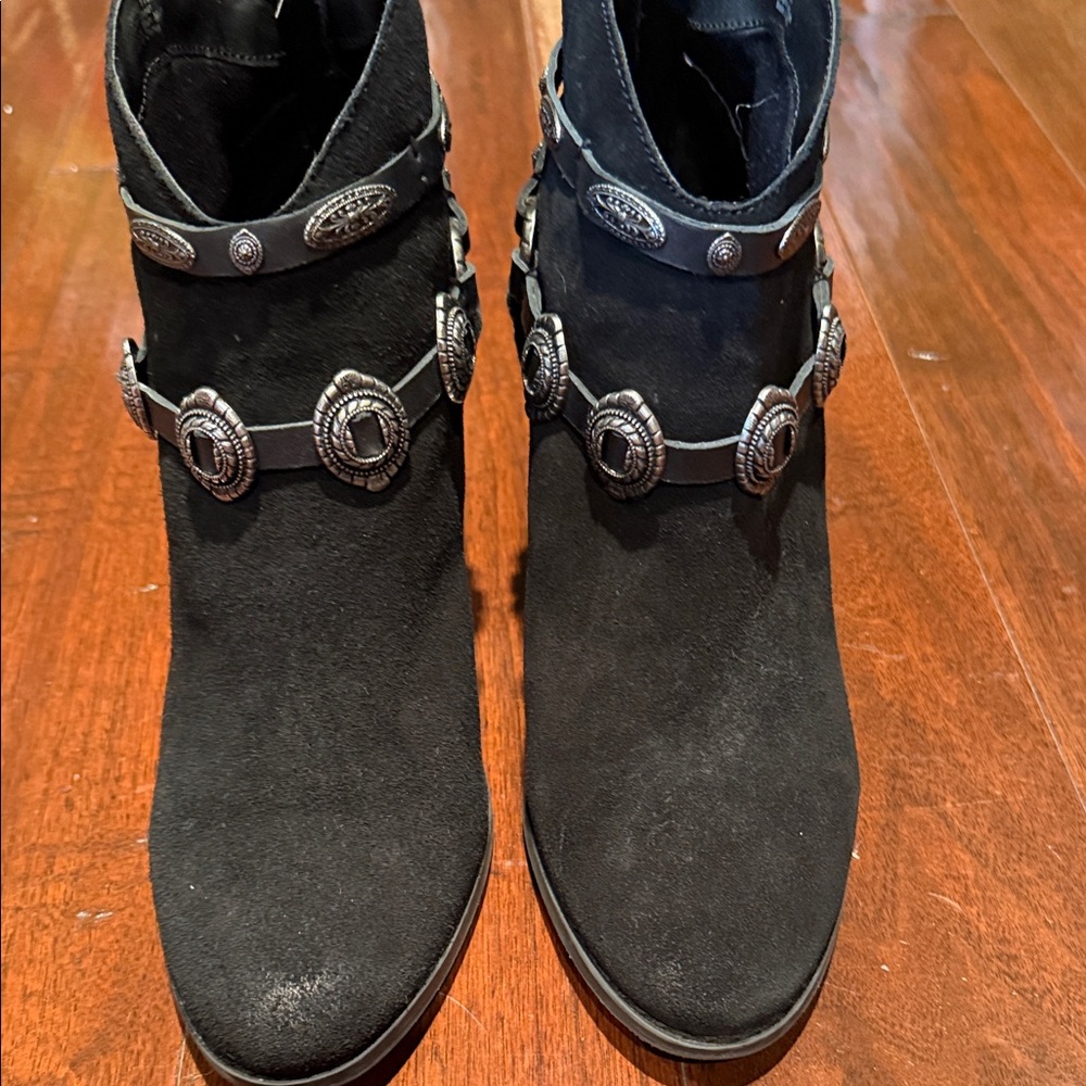 Reba Black Ankle Booties with Silver Accents